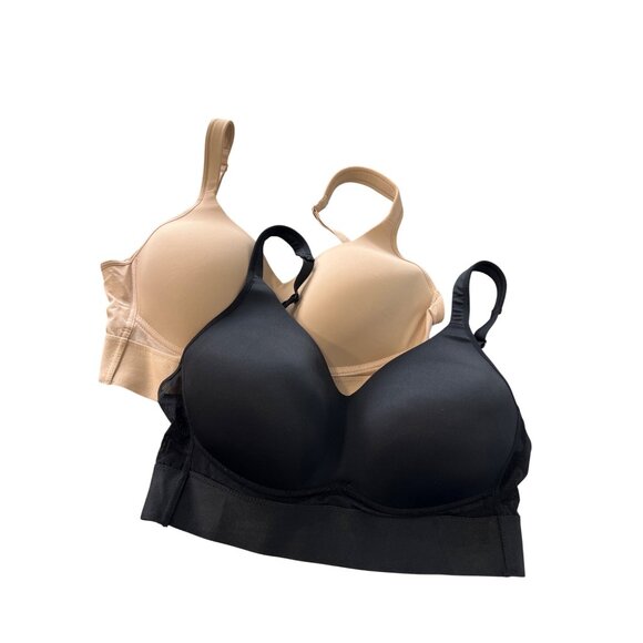 Rhonda Shear 2 Pack Molded Cup Bra with Wrap Back Size Large Black Beige 638.8 - Picture 2 of 9